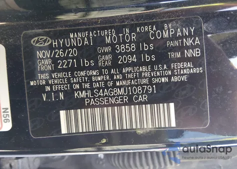 2021 Hyundai Elantra Sel из США, поврежденный, VIN KMHLS4AG8MU108791